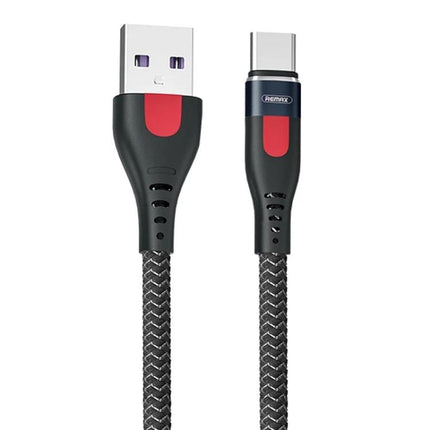 REMAX USB-C Cable for Everyday Device Charging - braided 1m USB-A to USB-C fast charging and data cable, black with red accents