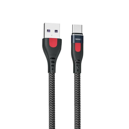 REMAX USB-C Cable for Everyday Device Charging — braided 1m USB-A to USB-C charging and data cable with reinforced red-black connectors