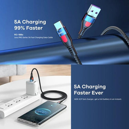 REMAX USB-C Cable for Everyday Device Charging - 1m braided 5A fast charging and data cable for phones tablets laptops, travel and home use
