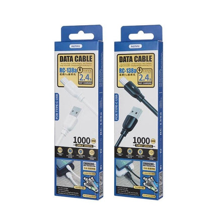 Remax USB-C Charging Cable for Daily Device Charging - white and black 1000mm data cables in retail packaging