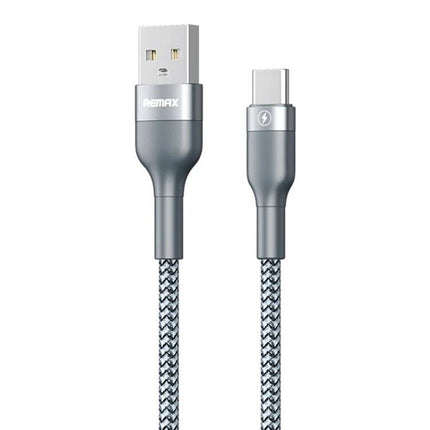 REMAX USB to USB-C Cable for Daily Device Charging at Home - braided grey charging cable with USB and USB-C connectors