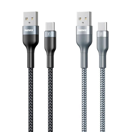 REMAX USB to USB-C Cable for Daily Device Charging at Home — braided black and gray USB-A to USB-C charging cables