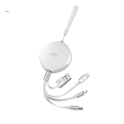 REMAX Telescopic Cable for Daily Device Charging Needs - white retractable 3-in-1 USB cable charging phone tablet on the go
