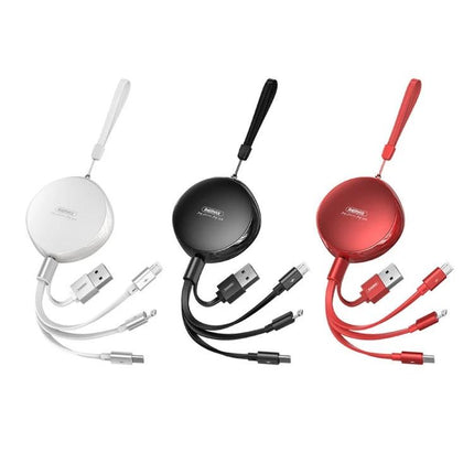 REMAX Telescopic Cable for Daily Device Charging Needs - retractable 3-in-1 charging cable in white black red for phone tablet travel