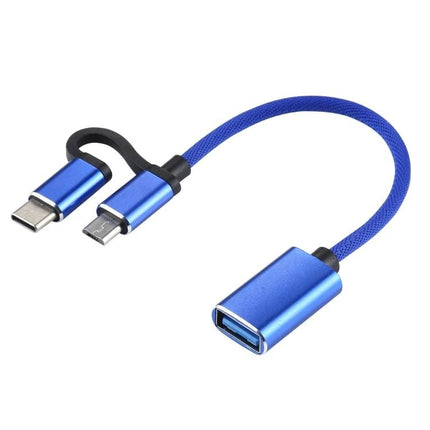 Adapter Cable for Connecting USB Drives to Phones Daily - blue OTG adapter with Micro USB and Type-C connectors for file transfer