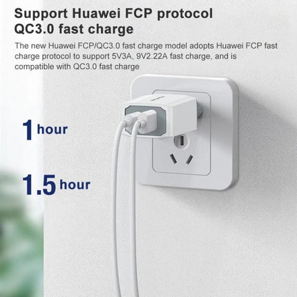 Awei Travel Charger for Everyday Device Needs Abroad plugged into European outlet charging smartphone and tablet simultaneously
