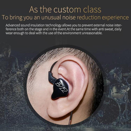 KZ Hanging-Ear Sports Earphones With Inline Mic For Jogging showing hanging-ear fit and inline mic in-ear close-up