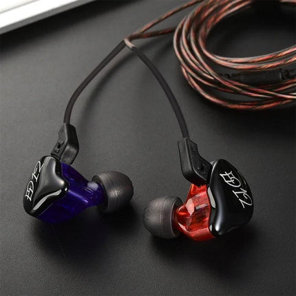 KZ Hanging-Ear Sports Earphones With Inline Mic For Jogging purple and red ED12 in-ear earbuds with 1.2m cable, inline mic