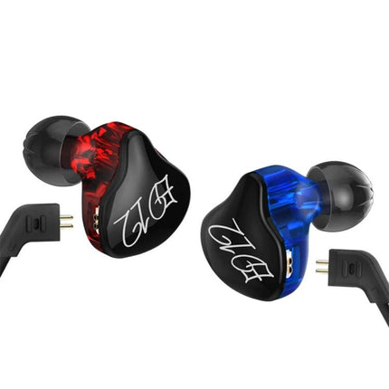 KZ Hanging-Ear Sports Earphones With Inline Mic For Jogging, red and blue detachable in-ear earbuds with inline mic
