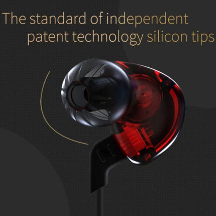 KZ Hanging-Ear Sports Earphones With Inline Mic For Jogging close-up red transparent earbud with silicone tip