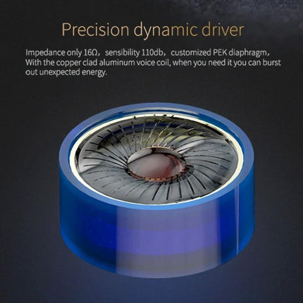 KZ Hanging-Ear Sports Earphones With Inline Mic For Jogging precision dynamic driver close-up showing diaphragm and copper-clad coil