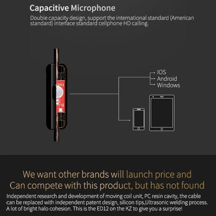 KZ Hanging-Ear Sports Earphones With Inline Mic For Jogging showing capacitive inline mic and compatibility