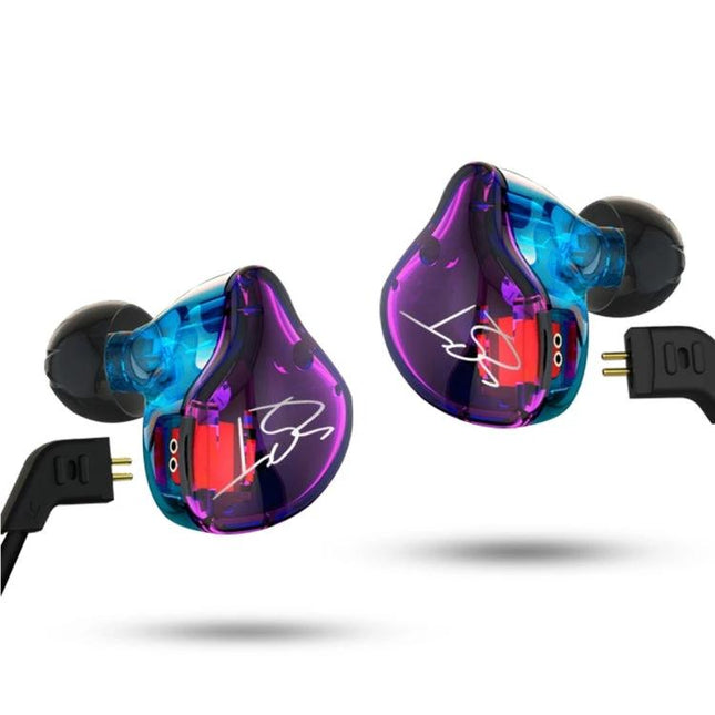 Wired Smartphone Earphones For Commuting With Carbon Fiber in purple-blue translucent ergonomic in-ear design