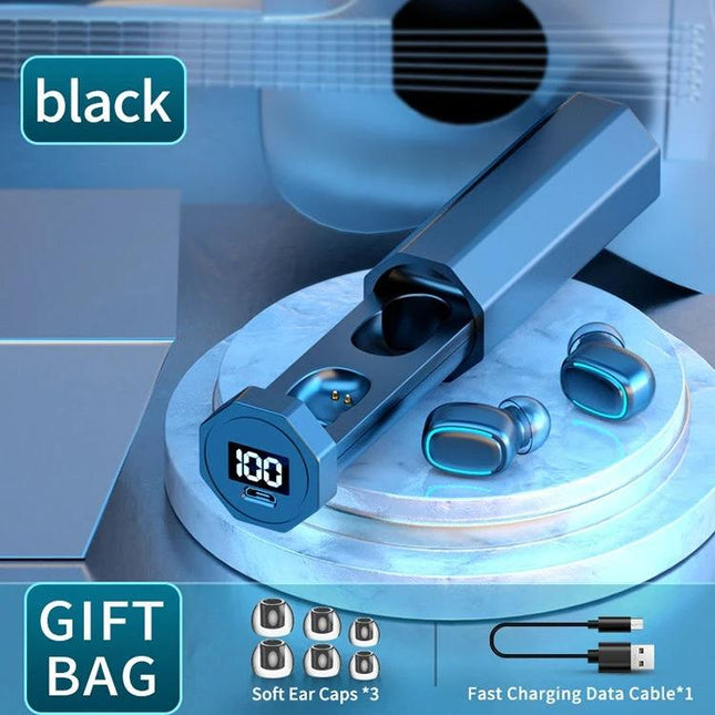 True Wireless Earbuds With Charging Case For Commuting black C1 Bluetooth 5.0 TWS with polygonal display and charging case