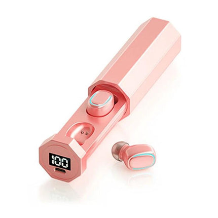 True Wireless Earbuds With Charging Case For Commuting pink polygonal case with digital display, Bluetooth 5.0 TWS earbuds
