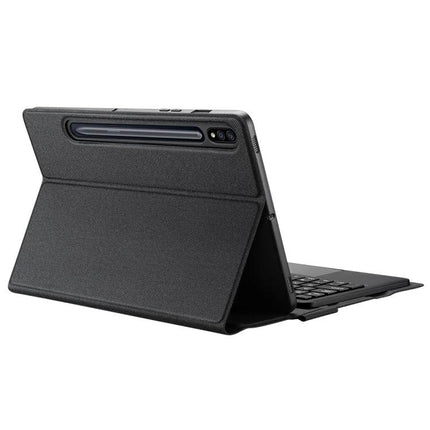 DUX DUCIS Protective Keyboard Case for Samsung Galaxy Tab S8/S7 shown in black with built-in keyboard and stand for typing on the go