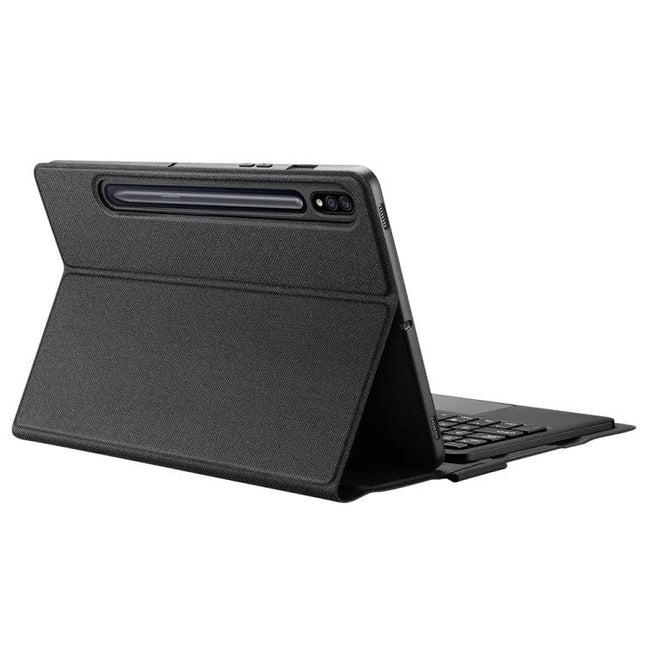 DUX DUCIS Protective Keyboard Case for Samsung Galaxy Tab S8/S7 shown in black with built-in keyboard and stand for typing on the go