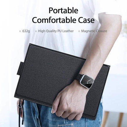 DUX DUCIS Protective Keyboard Case for Samsung Galaxy Tab S8/S7 held by person as portable comfortable PU leather magnetic closure case