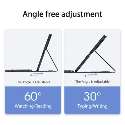 DUX DUCIS Protective Keyboard Case for Samsung Galaxy Tab S8/S7 with adjustable stand showing 60° watching and 30° typing angles