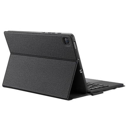 DUX DUCIS Bluetooth Keyboard Case for Samsung Galaxy Tab S6 Lite in black fabric folio with detachable Bluetooth keyboard, standing typing angle