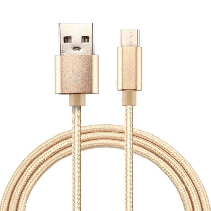 Knit USB-C Cable for Everyday Device Charging and Syncing in gold braided knit with USB-A to Type-C connectors for commuting and laptop syncing