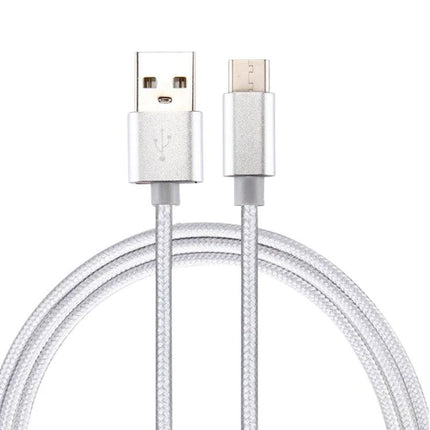 Knit USB-C Cable for Everyday Device Charging and Syncing — silver knit Type-C charging and sync cable coiled for commute and laptop