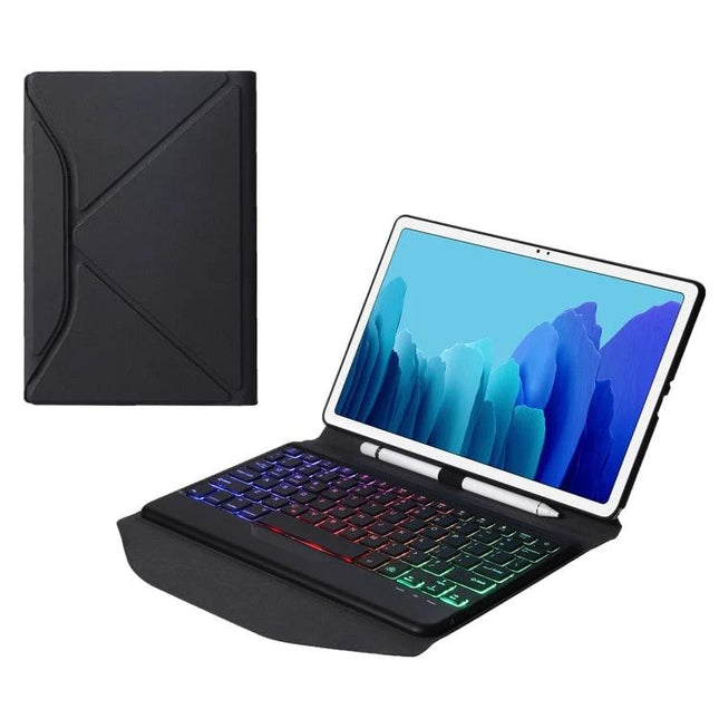 Protective Leather Case with Bluetooth Keyboard for Samsung Galaxy Tab A7 10.4, black folio with RGB backlit keys and stylus holder