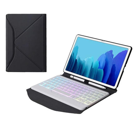 Protective Leather Case with Bluetooth Keyboard for Samsung Galaxy Tab A7 10.4 in black, foldable cover and backlit keyboard for travel and work