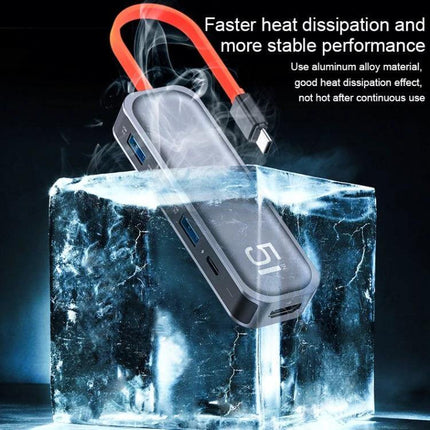 Alt Tag: ROCK USB-C Docking Station with HDMI and USB Expansion Ports showing ports and HDMI cable cooling concept