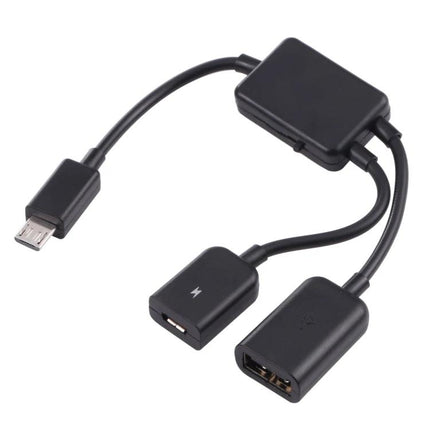 Compact Adapter for Daily USB Connections on Your Mobile Device - black dual USB OTG adapter for phone and tablet, connects keyboard mouse and USB drive