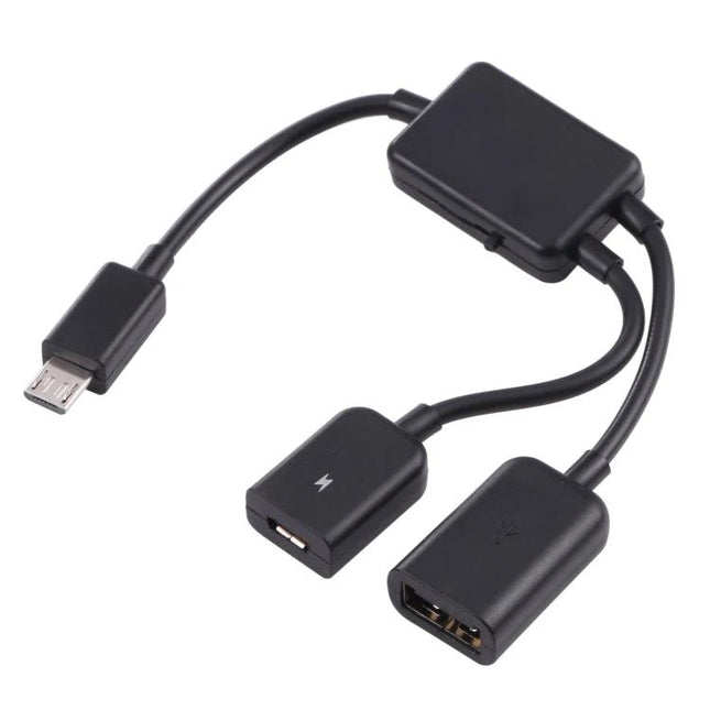 Compact Adapter for Daily USB Connections on Your Mobile Device - black dual USB OTG adapter for phone and tablet, connects keyboard mouse and USB drive