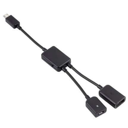 Compact Adapter for Daily USB Connections on Your Mobile Device - black OTG hub with USB, microUSB and power pass-through for phone and tablet