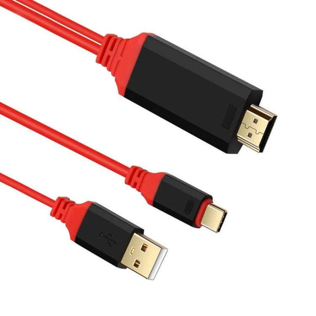 2-in-1 USB-C HDMI Cable for Device Charging and Video Output, 2 Meters Red – red USB-C to HDMI charging and video cable