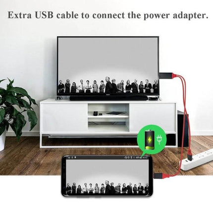 2-in-1 USB-C HDMI Cable for Device Charging and Video Output, 2 Meters Red connected phone to TV and charging
