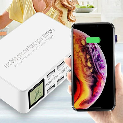 Multi-Device Charging Station for Everyday Home Use with phone, tablet, earbuds charging and large LCD status display