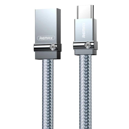 REMAX USB-C Charging Cable for Everyday Device Needs — durable braided silver cable with metal USB-A to USB-C connectors