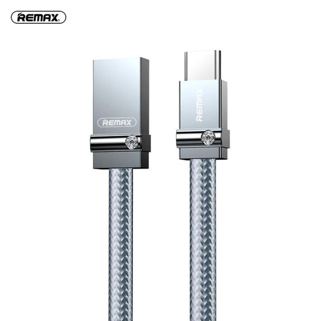 REMAX USB-C Charging Cable for Everyday Device Needs silver braided cord with metal USB-C connectors
