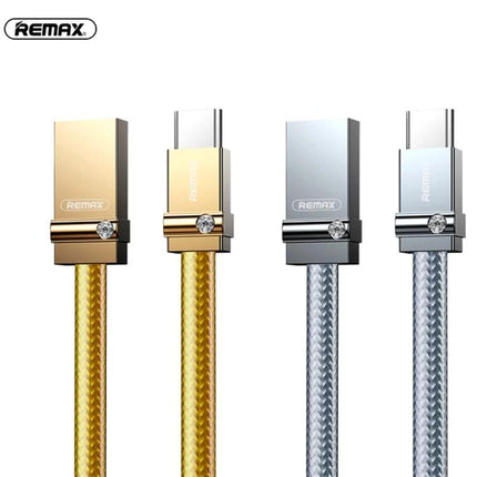 REMAX USB-C Charging Cable for Everyday Device Needs - braided gold and silver USB-C charging cables with metallic connectors and jewel accent