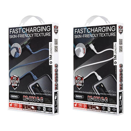 REMAX USB-C to USB-C Cable for Daily Device Charging at Home - 1M fast charging cable with smart chip, skin-friendly texture, PD 65W, black and white packaging