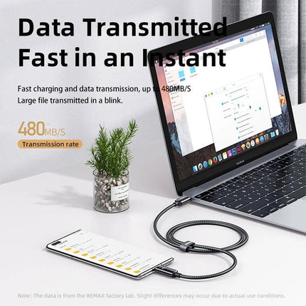 REMAX Cable for Everyday Device Charging and Syncing braided USB cable between smartphone and laptop for fast 480MB/s charging and data transfer