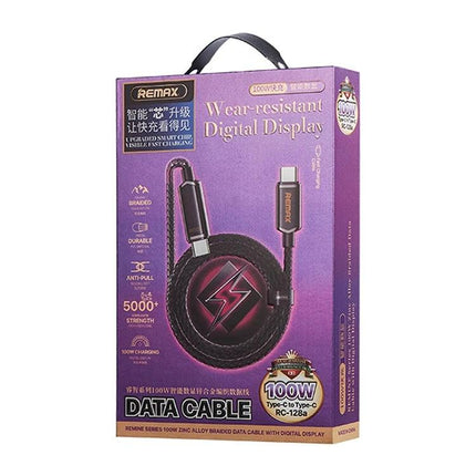 REMAX Cable for Everyday Device Charging and Syncing - braided zinc alloy USB data cable in purple retail box with digital display