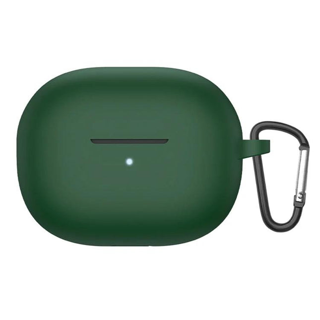 Silicone Protective Case for Xiaomi Earbuds in Daily Use green silicone case with carabiner and reserved charging port