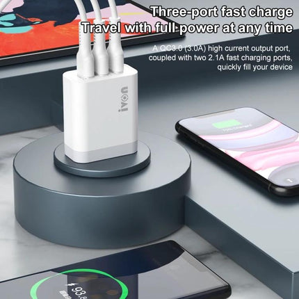 IVON Travel Charger for On-the-Go Device Powering compact three-port charger powering smartphone tablet and earbuds while traveling