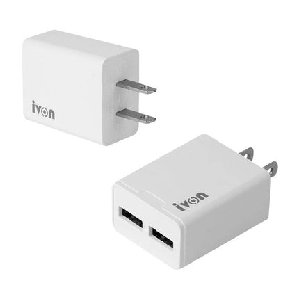 Ivon Travel Charger for Everyday Device Charging Needs - compact white dual USB wall charger for commuting and travel