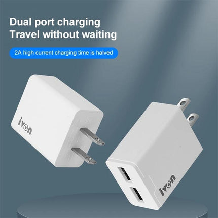 Ivon Travel Charger for Everyday Device Charging Needs - compact dual-port white USB wall charger for commuting and travel