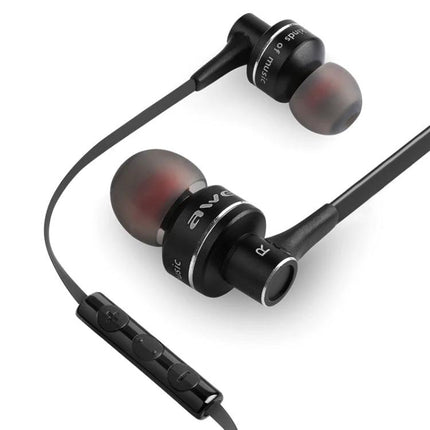 Wired 3.5mm Earphones For Commuting Gym And Desk Use sleek black in-ear earbuds with inline mic and flat cable for reliable audio