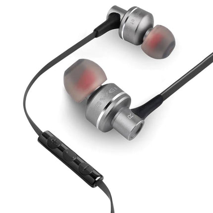 Wired 3.5mm Earphones For Commuting Gym And Desk Use silver in-ear headphones with inline controls, durable secure fit