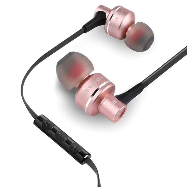 Wired 3.5mm Earphones For Commuting Gym And Desk Use rose gold in-ear buds with inline volume controls and secure fit