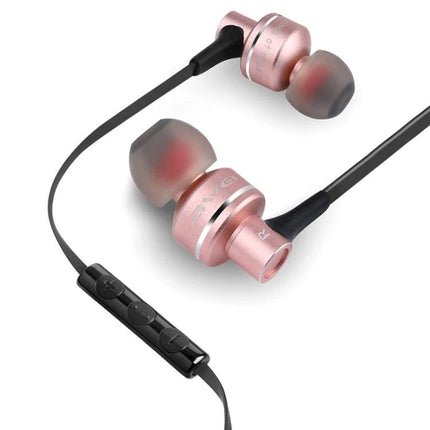 Wired 3.5mm Earphones For Commuting Gym And Desk Use rose gold in-ear stereo earbuds with inline remote, secure fit, durable cable