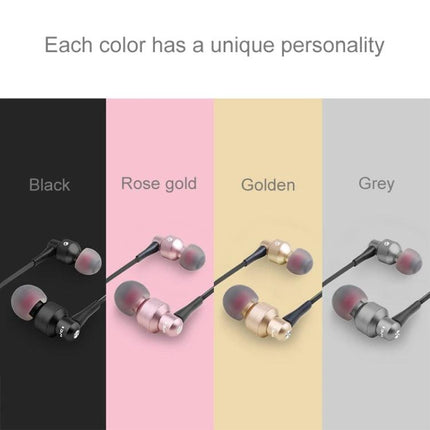 Wired Stereo Earphones With 3.5mm Jack For Commuting And Work showing black rose gold golden grey color options